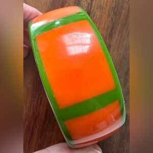 Vintage Orange and Green Bracelet Acrylic Bangle Mod Bright Funky